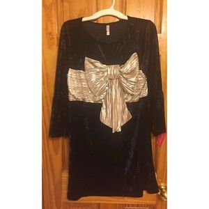 NWT Xhilaration Junior/Women Black Gold Bow Velvet Holiday Dress